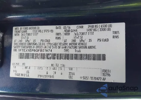 2016 Ford F-150 Xl z USA, uszkodzony, nr VIN 1FTEX1EP8GFB33674